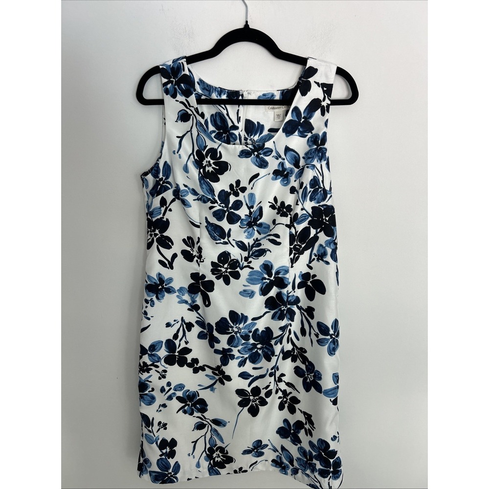 Coldwater Creek Fit & Flare Dress Sz 12 Blue/black Floral Summer Weddings Party‎